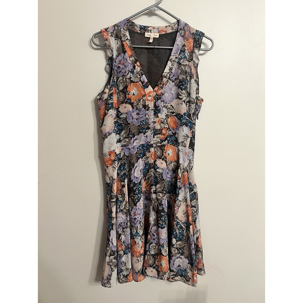 Rebecca Taylor 8 Fit And Flare Shift Dress Purple  Floral Silk Ruffle V Neck